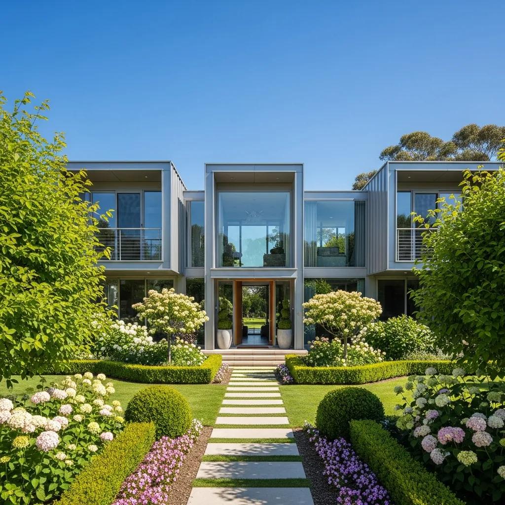 Modern steel home in a green landscape, showcasing durability and maintenance