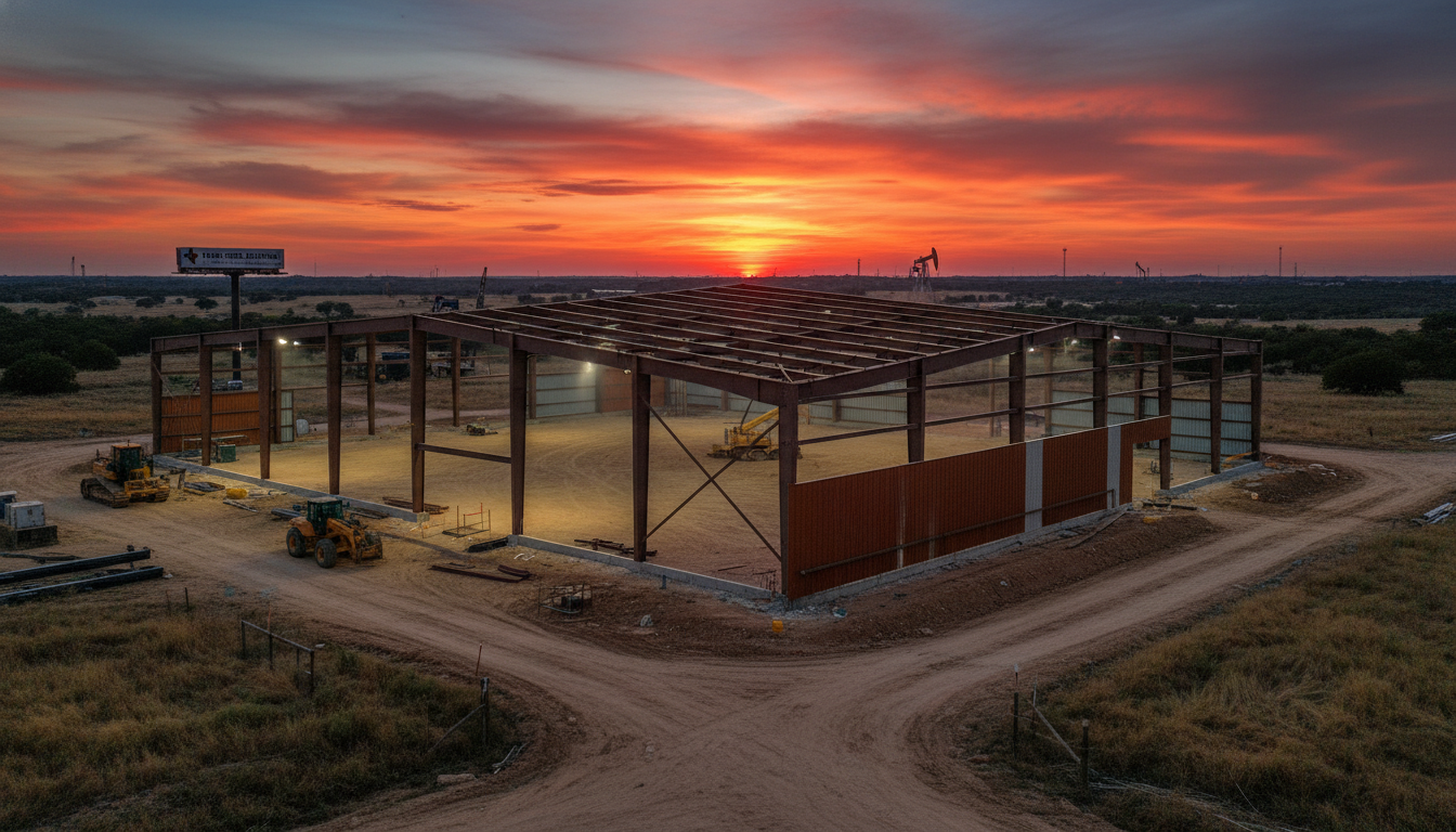 High-durability Texas commercial steel construction post-frame building