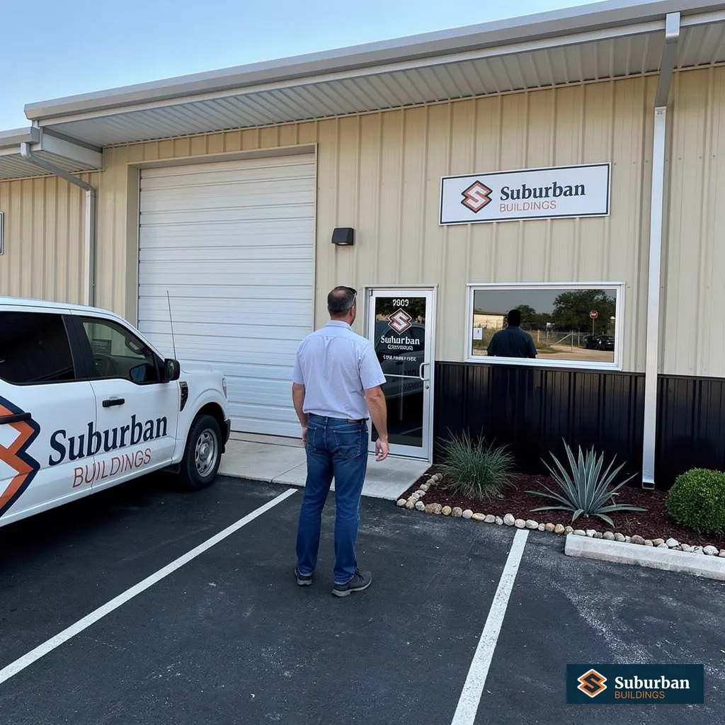 Steel building contractor consulting with client in Central Texas